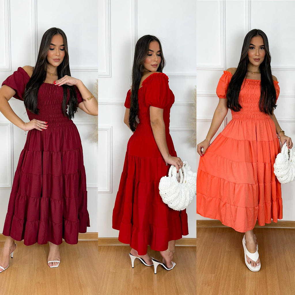 Vestido feminino festa elegante estiloso midi lastex quatro marias moda evangelica ref 130 em Oferta na Shopee