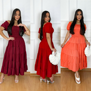 Vestido feminino festa elegante estiloso midi lastex quatro marias moda evangelica ref 130 em Oferta na Shopee