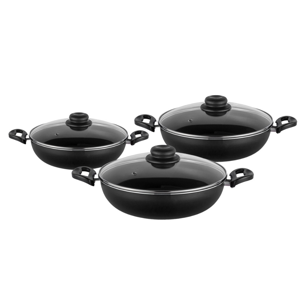 Imagem Jogo De Frigideira Wok Antiaderente 3 Tamanhos 26cm 28cm 30cm Profissional
