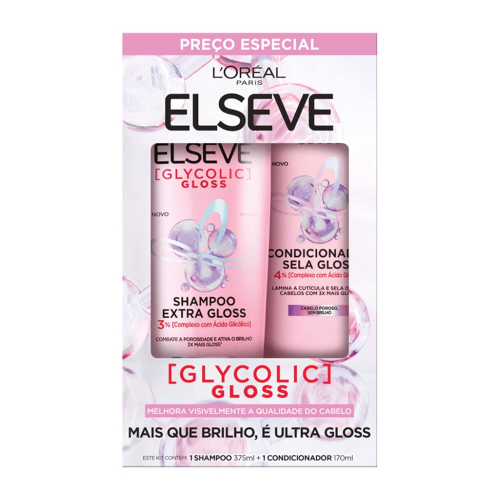 KIT ELSEVE 1 SHAMPOO GLYCOLIC 375ML + 1 CONDICIONADOR 170ML em Oferta na Shopee