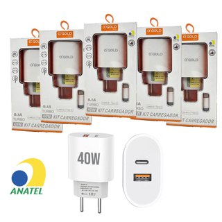 Kit Carregador de Celular Dual PD Turbo 40W com cabo Tipo C