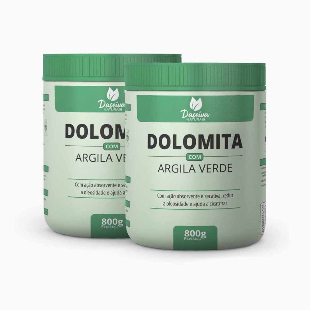 Dolomita com Argila Verde 800g Kit 2 Unidades Daseiva Naturais Antiacne Máscara Facial Skincare