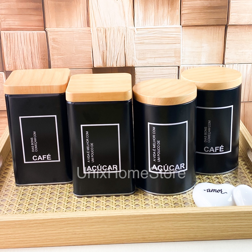 Kit Lata Porta Mantimentos Café Açúcar 1 ou 2 Unidades Multiuso Decorativo Organizador Casa Cozinha