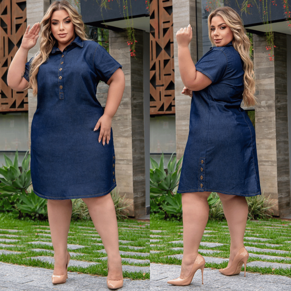 Chamise Plus Size Jeans Feminino Vestido Moda Grande Casual Botões Midi G1 G2 G3 G4 G5