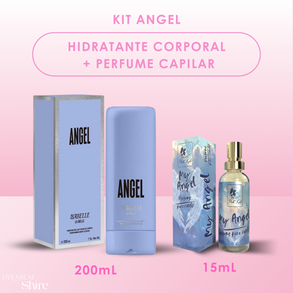 Kit Creme Hidratante Corporal Angel Isabelle La Belle 200ml + Perfume Capilar Angel 15ml Pink Kali em Oferta na Shopee