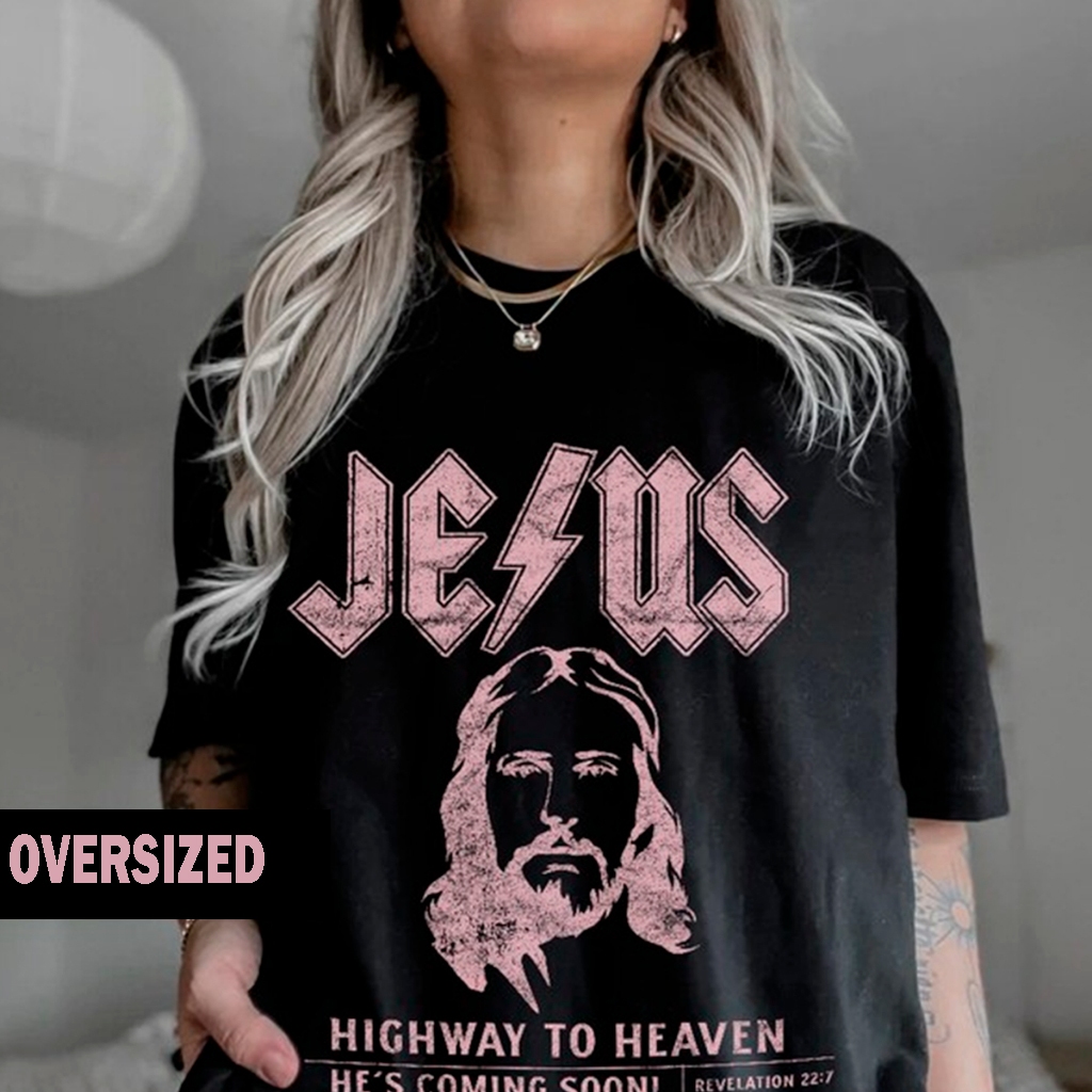 Camiseta Oversized ou Básica Unissex Algodão Estampa Jesus Cristo Moda Gospel Fé Masculino e Feminino
