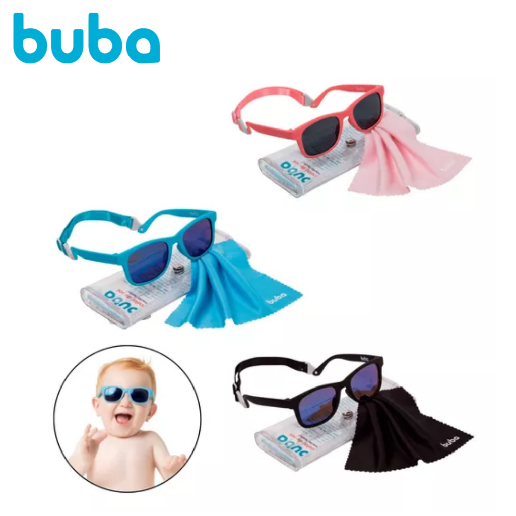 Óculos de Sol Buba Para Bebê Flexível Proteção UVA UVB Com Estojo Menino Menina Com Alça Ajustável em Oferta na Shopee