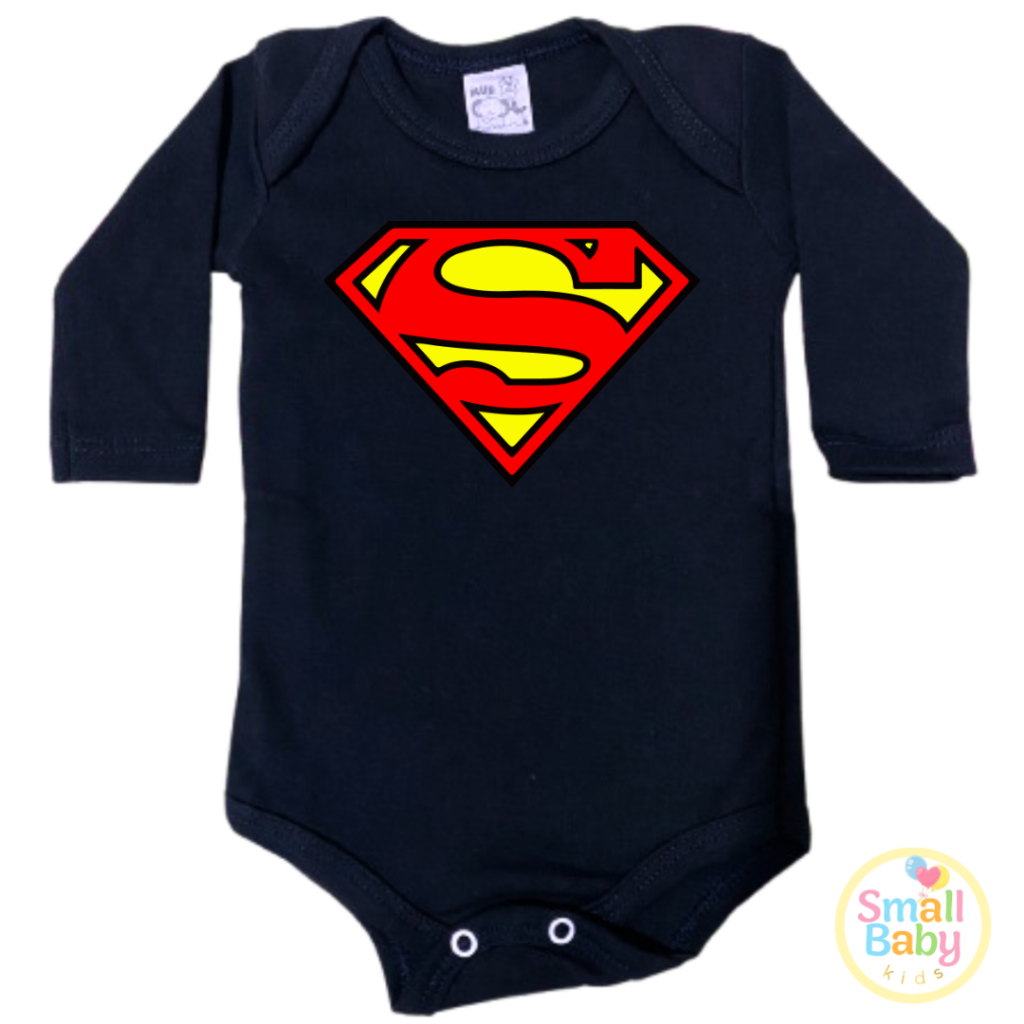Body Bebe Infantil Super Man Em Algodão Manga Longa