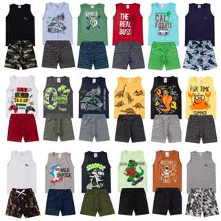 Kit 20 peças de menino infantil são 10 conjuntos regatas e camisas bermuda verão tamanho 1 2 3  4 6 8 em Oferta na Shopee
