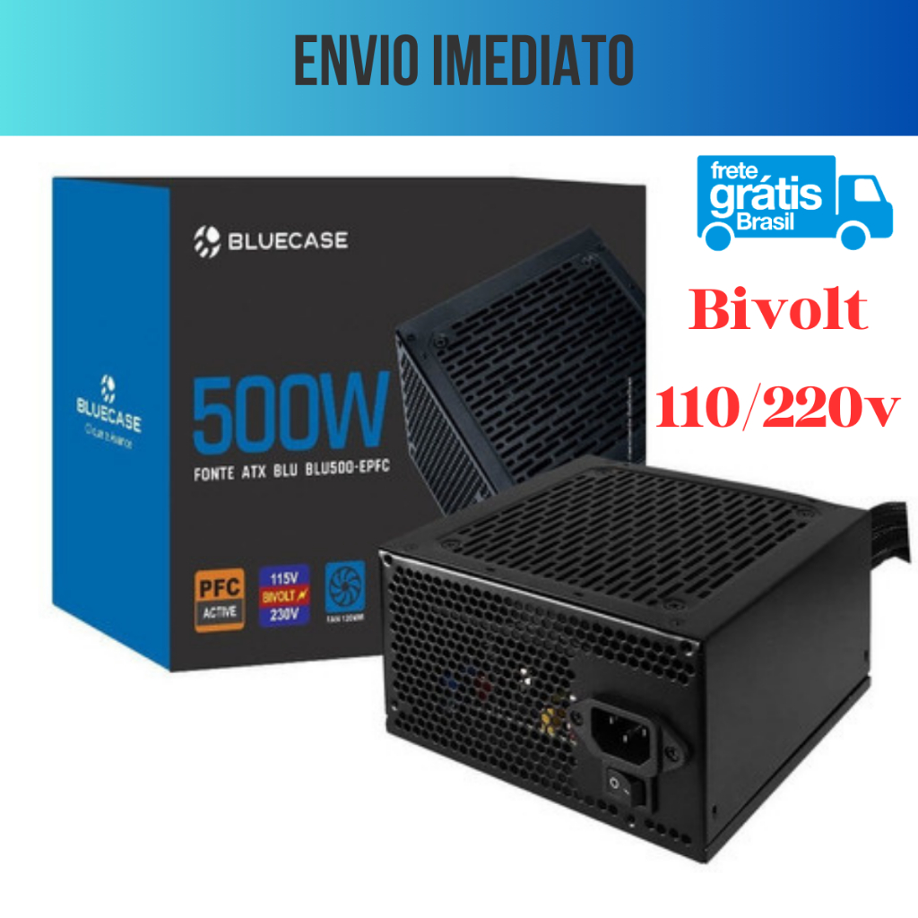 Fonte De Alimentação PC Gamer Atx 500w Bivolt 110v/220v Proteção OPP Certificado Eficiência