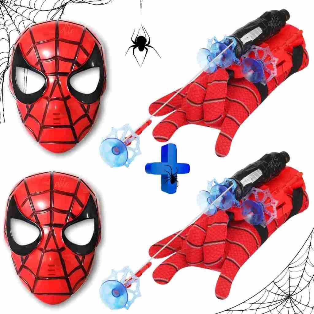 2 Mascara + 2 Luva Infantil Homem Aranha Lança Teia Spider em Oferta na Shopee