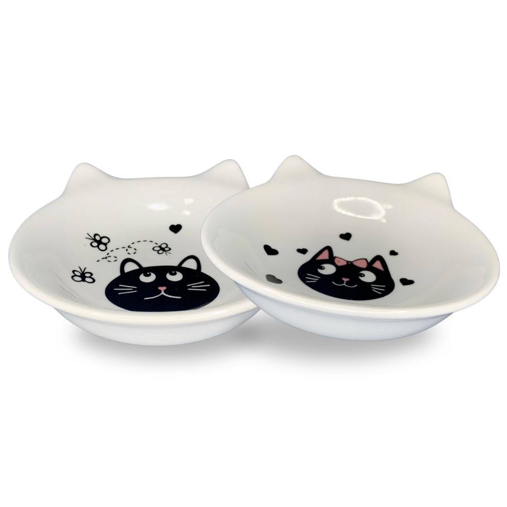 Comedouro Bebedouro Pet Felino 200 ml Porcelana Decorado 2 Peças