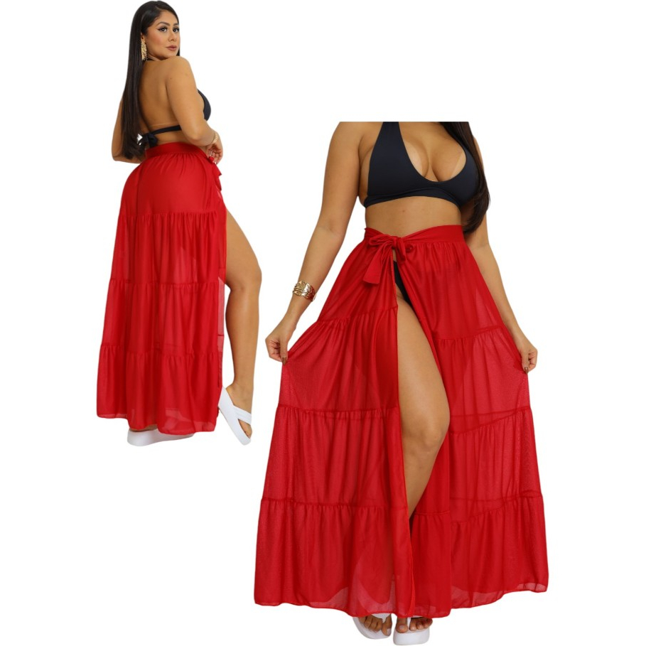 Saída de Praia Feminina Saia Longa Fenina Tecido Fino  Longa Saia de Amarrar Moda feminina