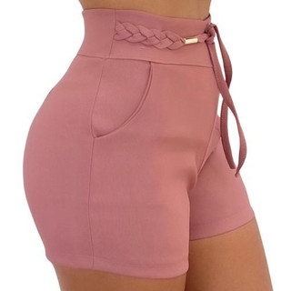 Short Feminino  Com Bolso Bengaline Laço Shortinho Tendência Verão