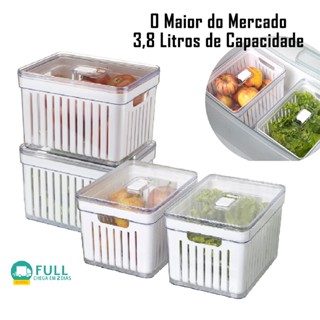 Kit 4 Organizador de Geladeira 3,8 Litros Cesto Com Tampa Multiuso Alimentos Verduras e Ve...