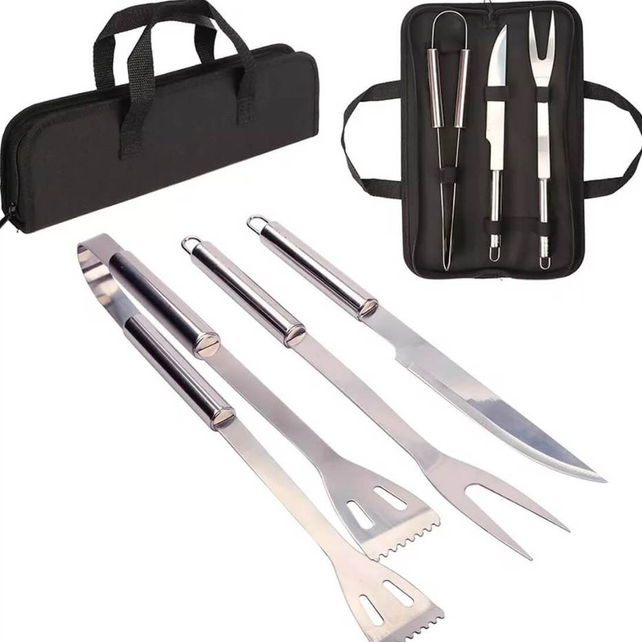 Kit Churrasco Profissional 3Pçs Aço Inoxidável Estojo com Zíper Pçs com Alça para Pendurar