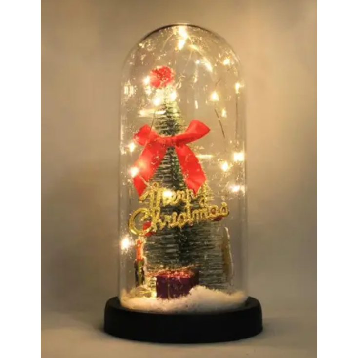 Luminária Natalina De Mesa LED Árvore de Natal Na Cúpula Pilhas Inclusas