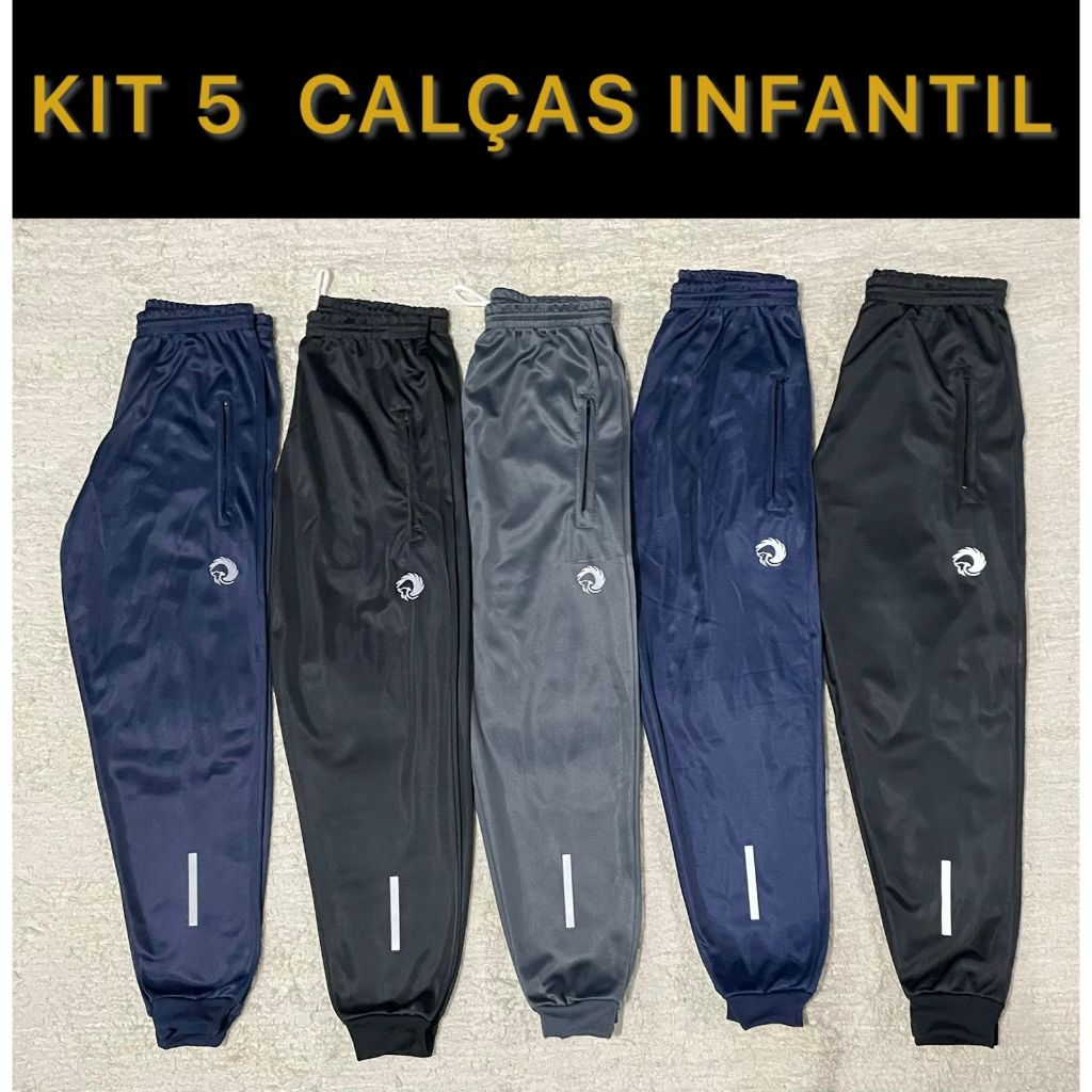 Calça Infantil - Kit 5 Calças - 4 ao 16 - Esquentará seu filho do frio - Ótimas para ir para a escola. em Oferta na Shopee