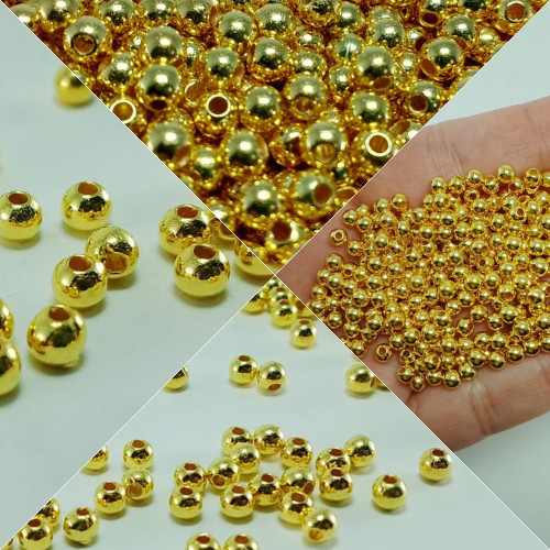 Lindas até 600 miçangas 4mm abs douradas e prata p/ bijuteria colar pulseira brinco e artesanato