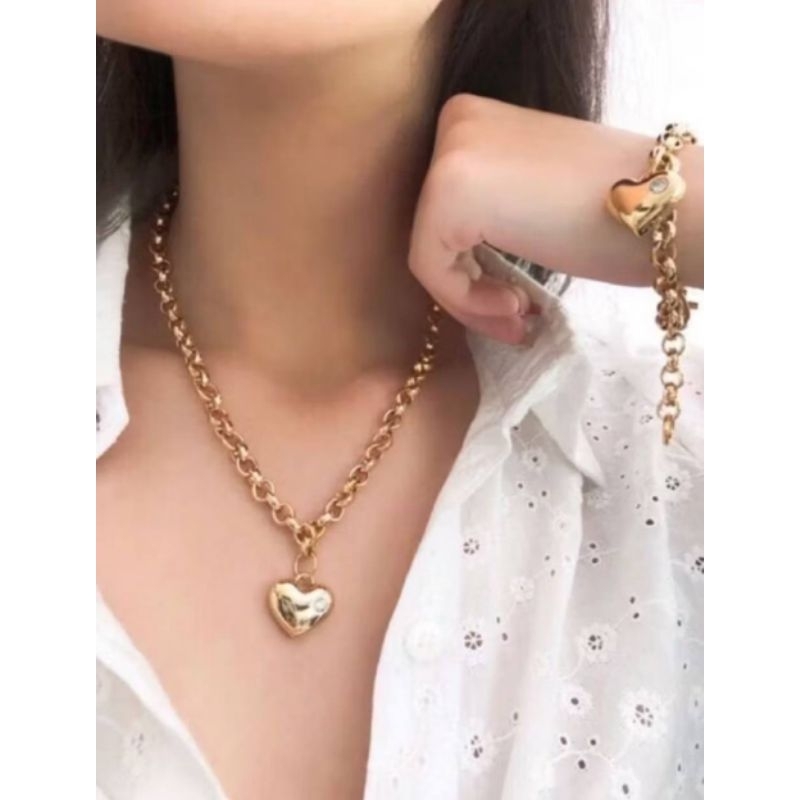 Conjunto Colar e Pulseira Coração ponto de luz Elo Port M Elegante essencial Sofisticado de Alta Qualidade