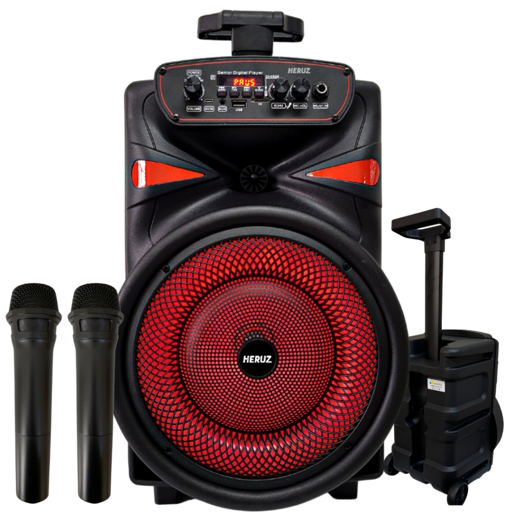 Caixa de Som Potente 1800W Grande LED USB Pendrive Bluetooth + Microfone Karaoke