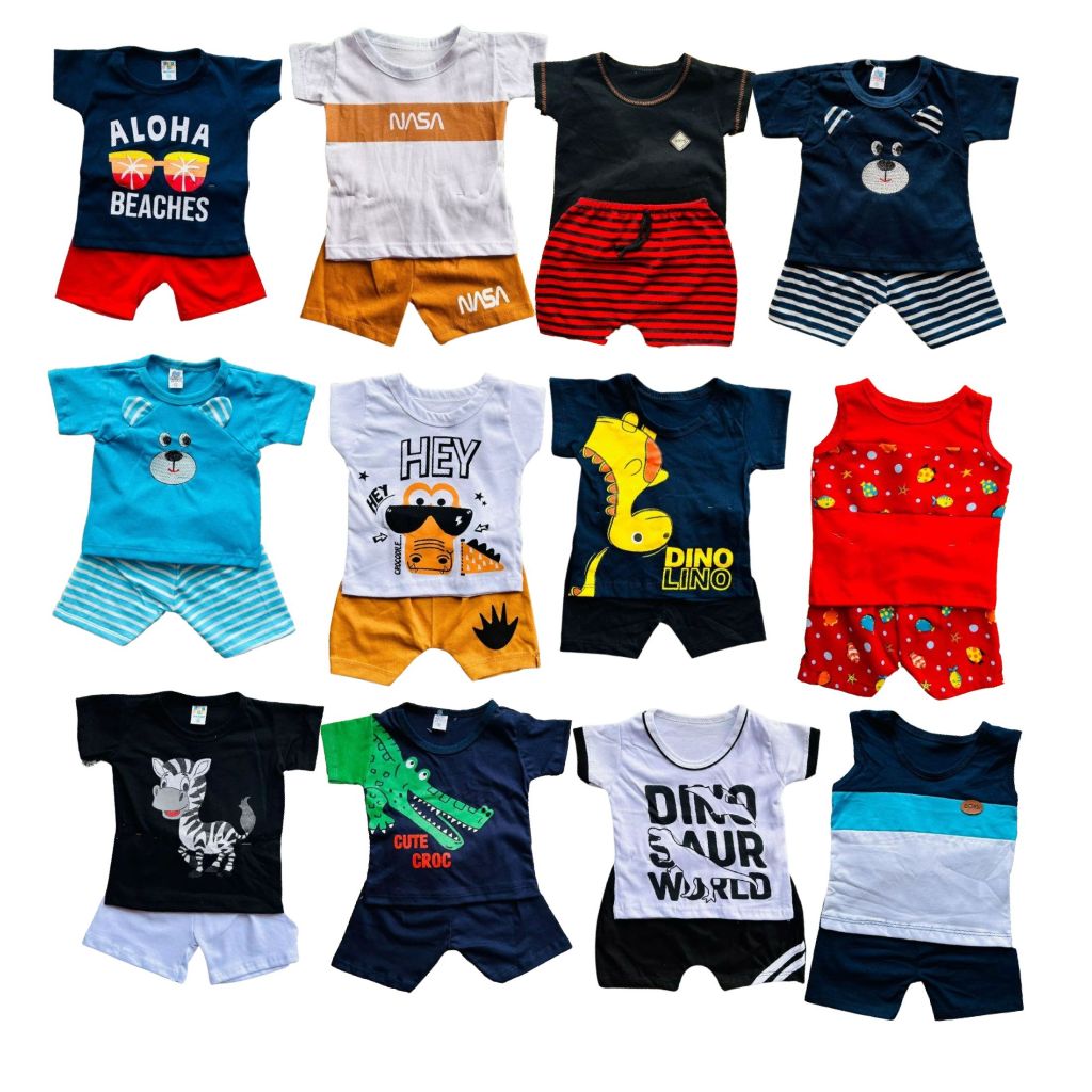Kit Sortido 6 Peças para Bebê de 3 -  6  meses menino infantil 3 Camisetas + 3 Bermudas Kit com 3 Conjuntos