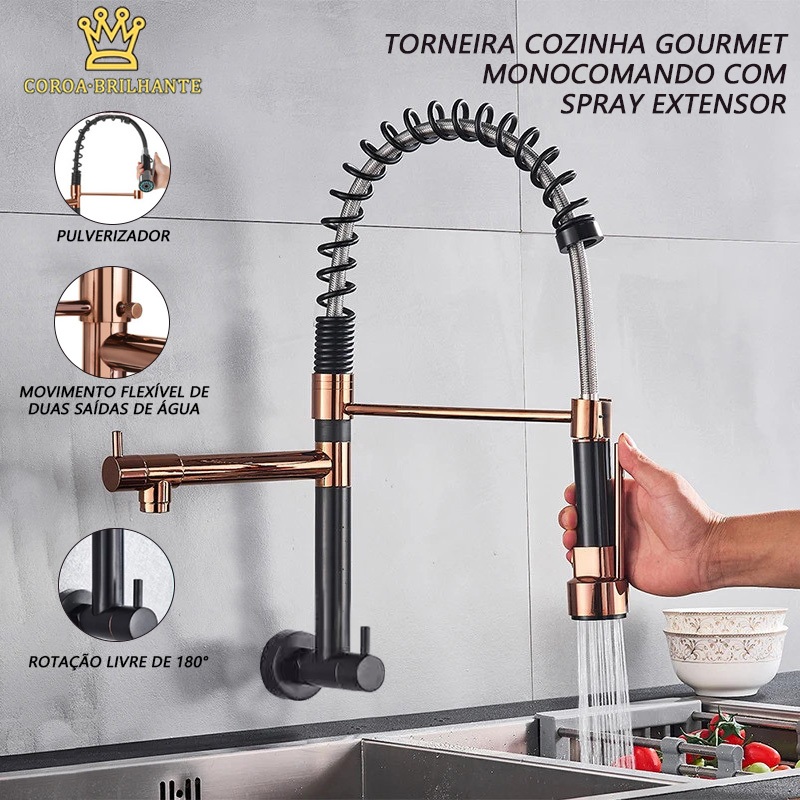 Torneira Cozinha Gourmet Parede Luxo Cromada