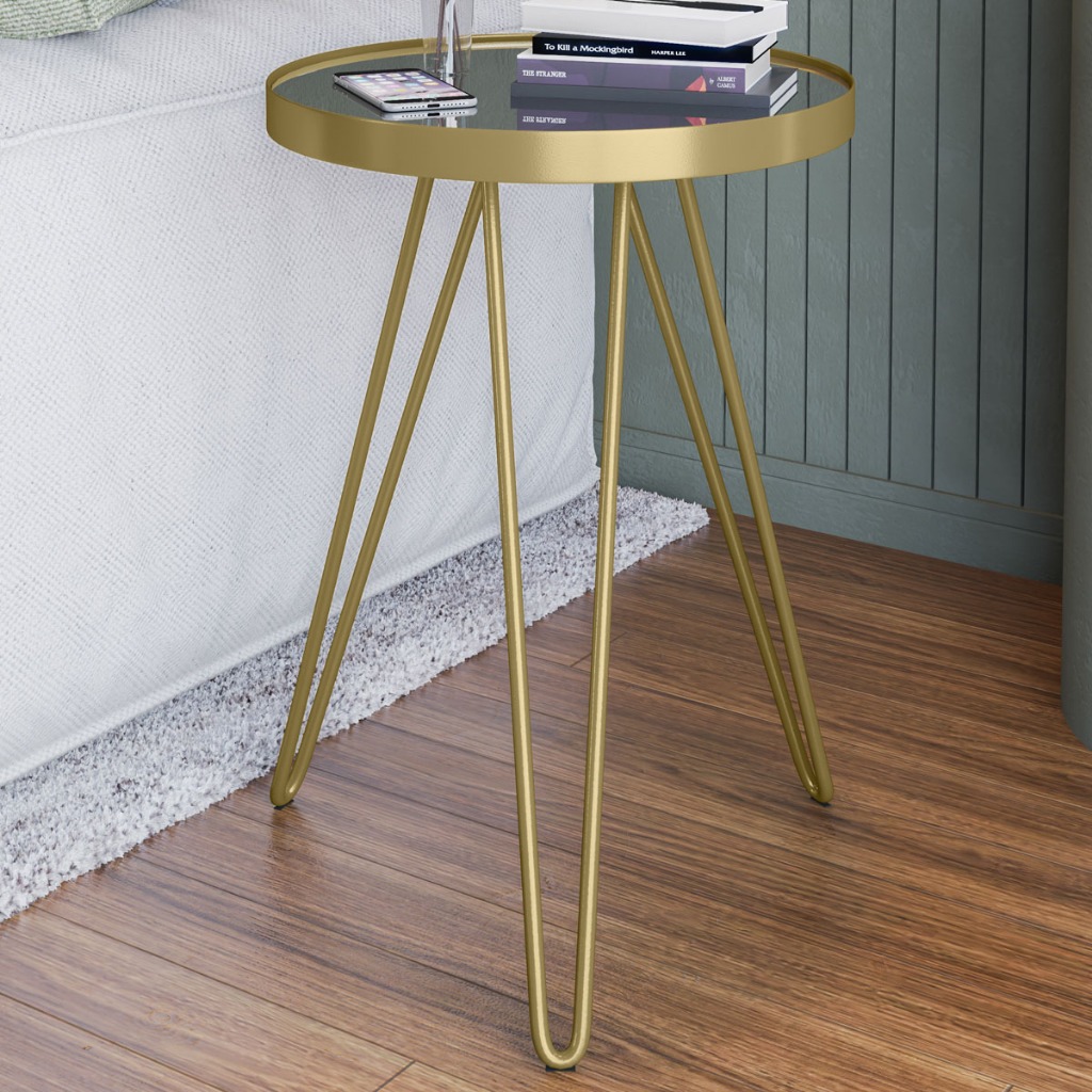 Mesa Lateral Estilo Industrial Tripé Linea Com Espelho e Base De Aço - LH Móveis