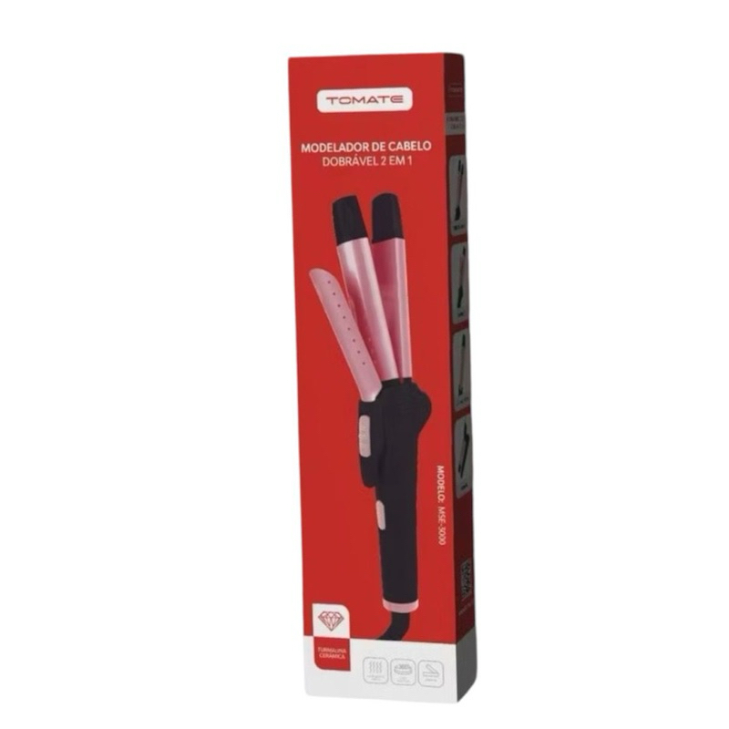 Modelador De Cachos E Chapinha 2 Em 1 Mini Alisador Profissional Bivolt Tomate MSE-3000