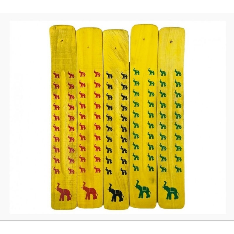Incensário de Madeira Amarelo ou vermelho com Elefantes
