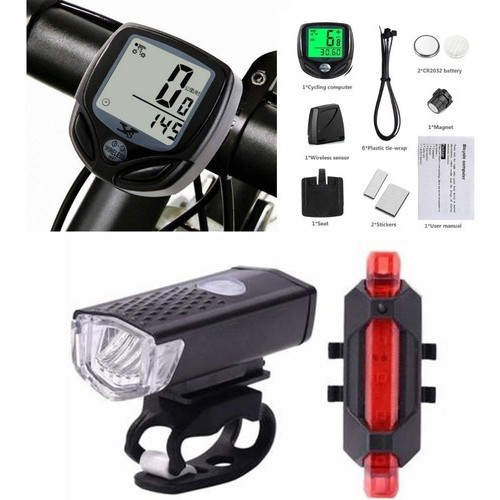 Kit Bicicleta Iluminação Farol Para Bike Lanterna Farol e Velocímetro Com Fio Kit Promoção