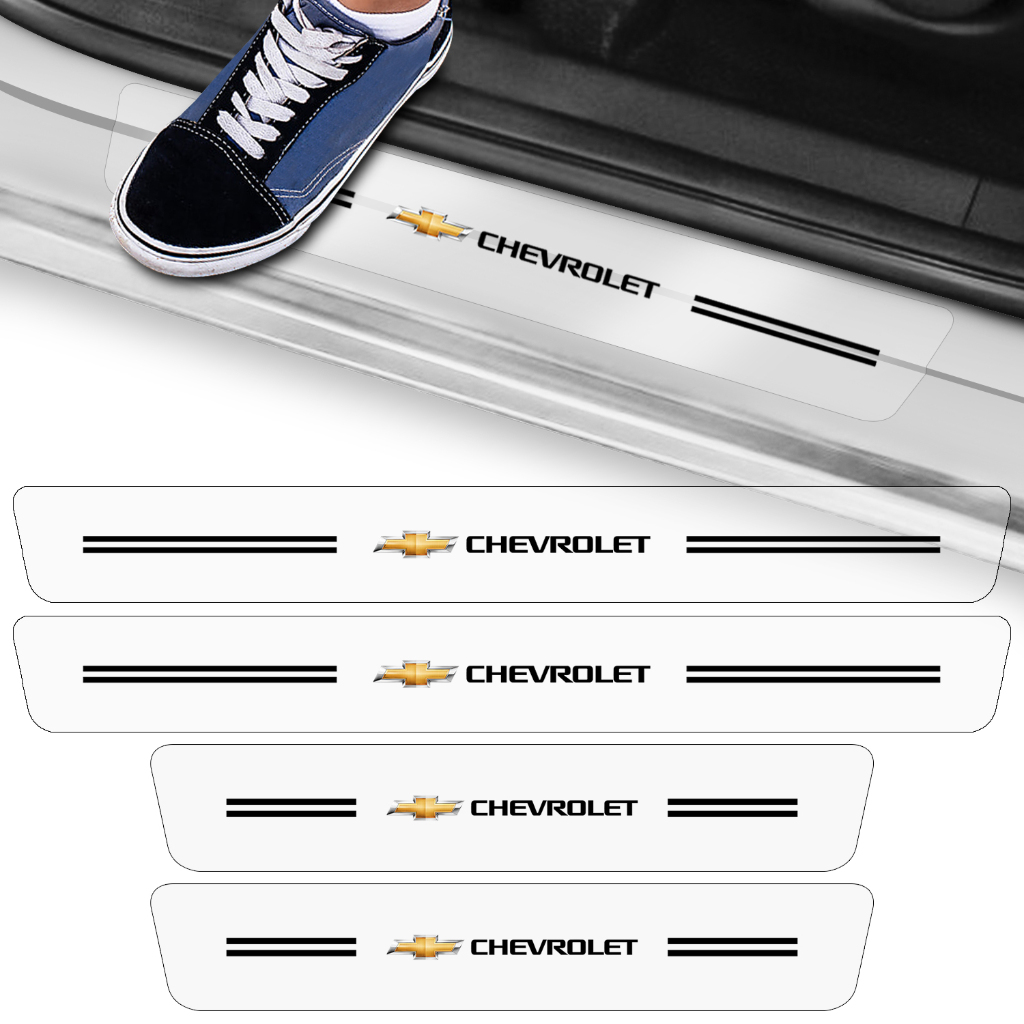 Kit 4 Peças Adesivo Autocolante Soleira Porta Carro Compatível Com Chevrolet Gm Transparente Emblema