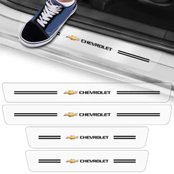Kit 4 Peças Adesivo Autocolante Soleira Porta Carro Compatível Com Chevrolet Gm Transparente Emblema