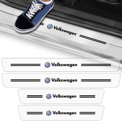 Kit 4 Peças Adesivo Autocolante Soleira Porta Modelo Compatível Com Volkswagen Transparente Emblema