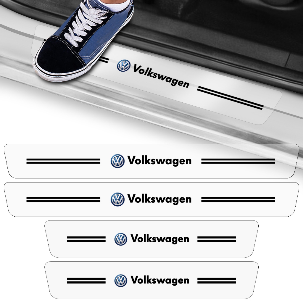 Kit 4 Adesivo Soleira Porta Sedan Hatch Suv Modelo Compatível Volkswagen Transparente Grafia