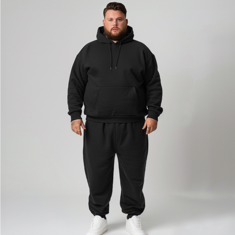 Conjunto Moletom Com Capuz e Calça Moletom Slim Plus Size Masculino Liso Básico