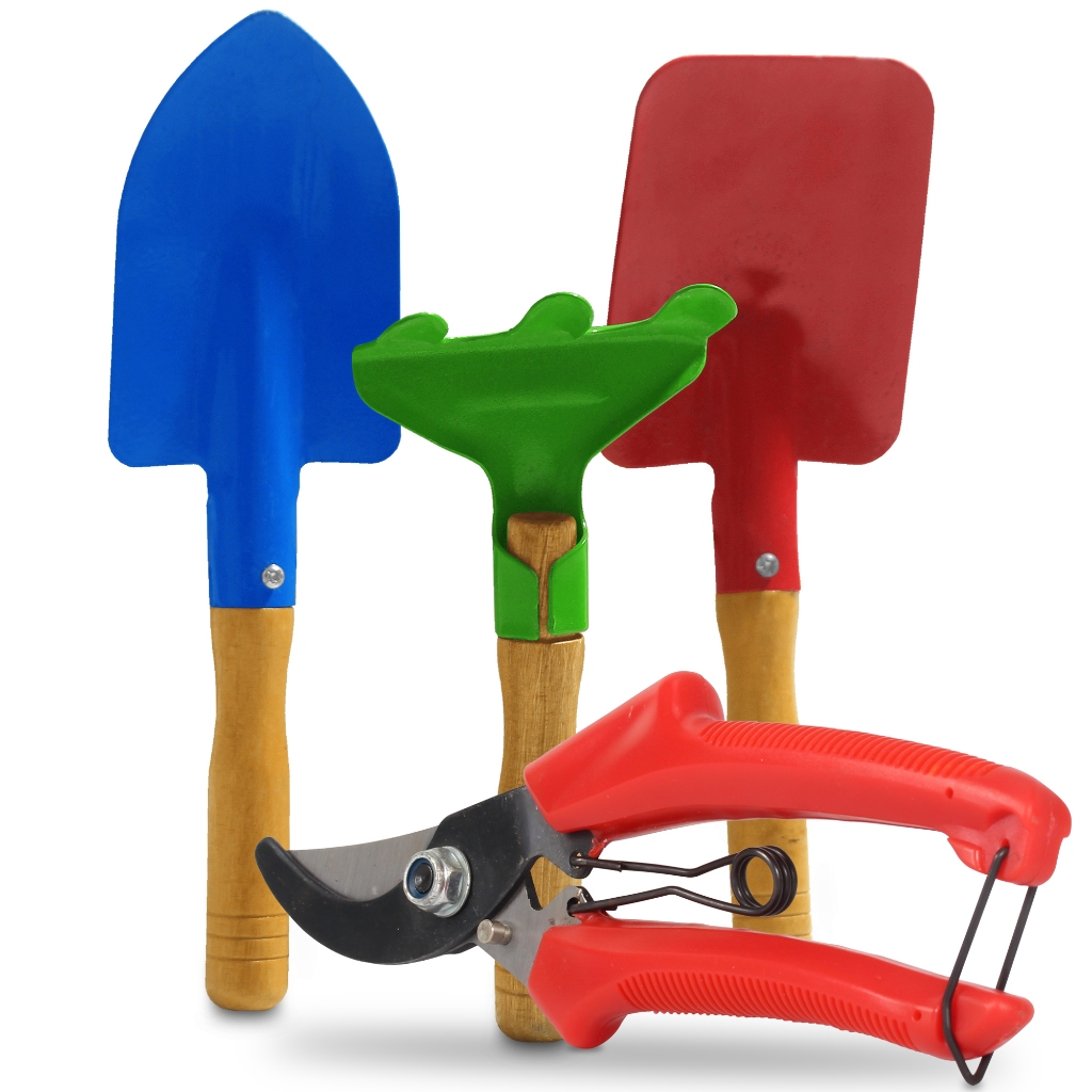 Kit Ferramentas de Jardinagem Conjunto Com 4 Peças Pá Ancinho Metal Cabo Madeira Jardim