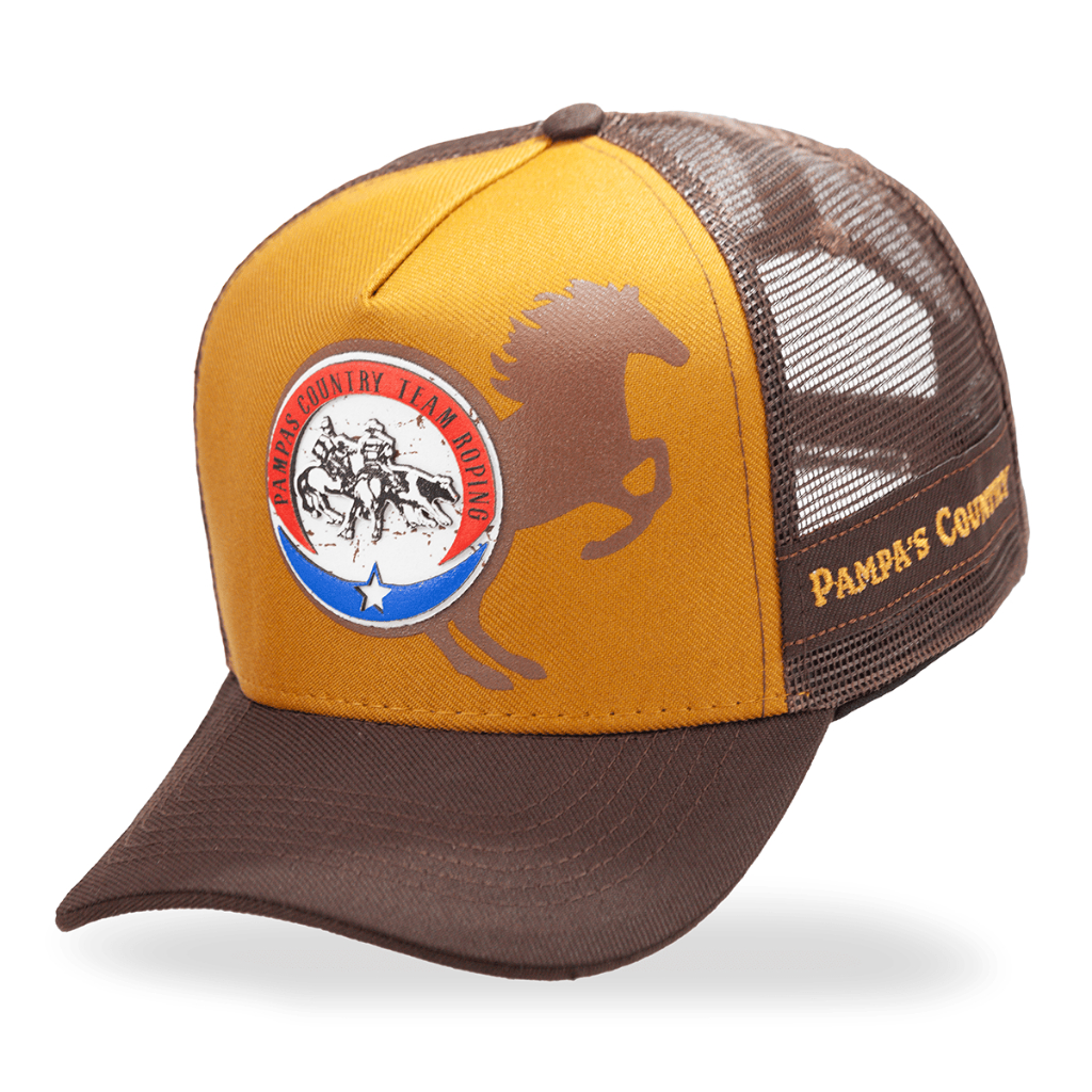 Boné Country Cavalo Team Roping Marrom Caramelo Lançamento Pampas Country