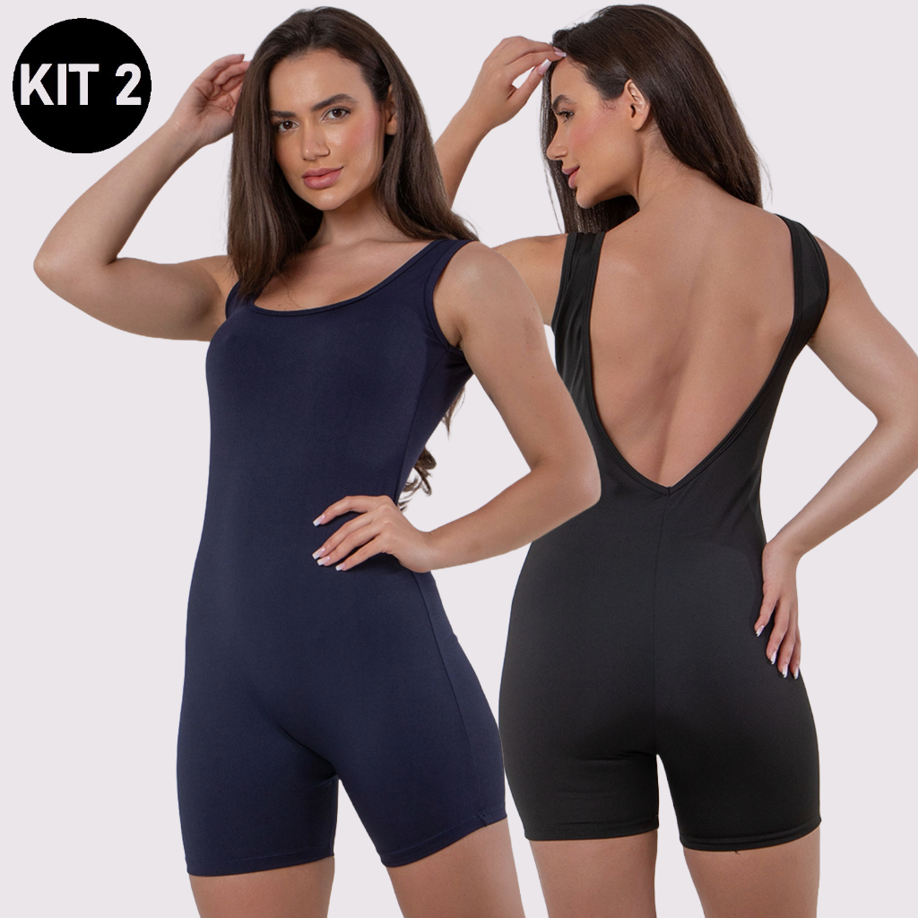 Kit 2 Macaquinho Fitness Decote Costas Nua Look Fitness Incrível Akira Fitness