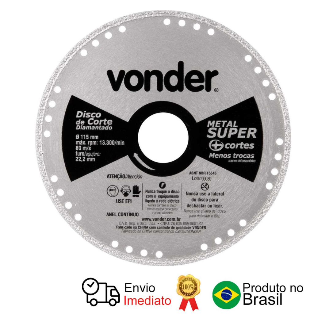 Disco De Corte Diamantado Contínuo Metais 115 Mm Vonder em Oferta na Shopee