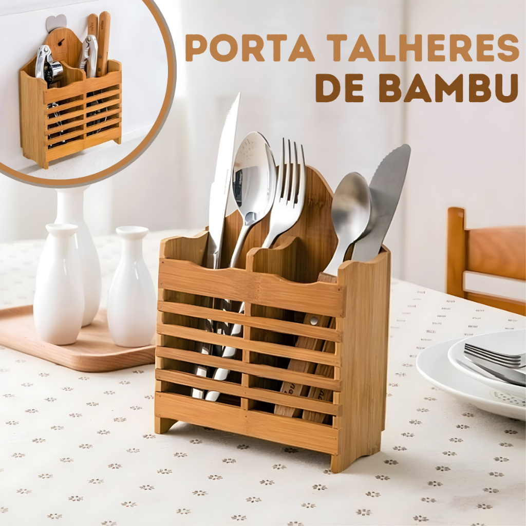 Porta Talheres Bambu Organizador Escorredor de Bambu Expositor Utensílios Moderno Original em Oferta na Shopee