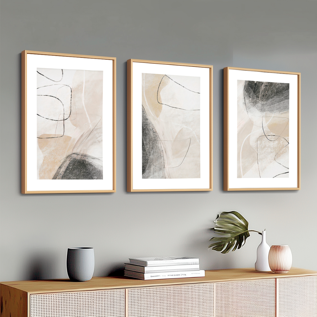 Quadros Decorativos Kit 3 Moldura 40X60 cm Arte Abstrata Sala Hall