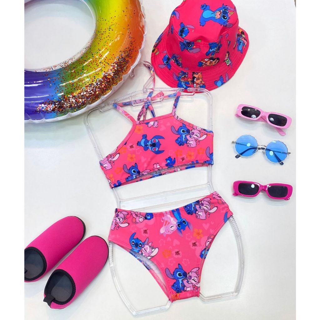 Biquini Conjunto Top E Calcinha Infantil Menina Bebe Biquini Proteção Uv 50 Estampado Personagem