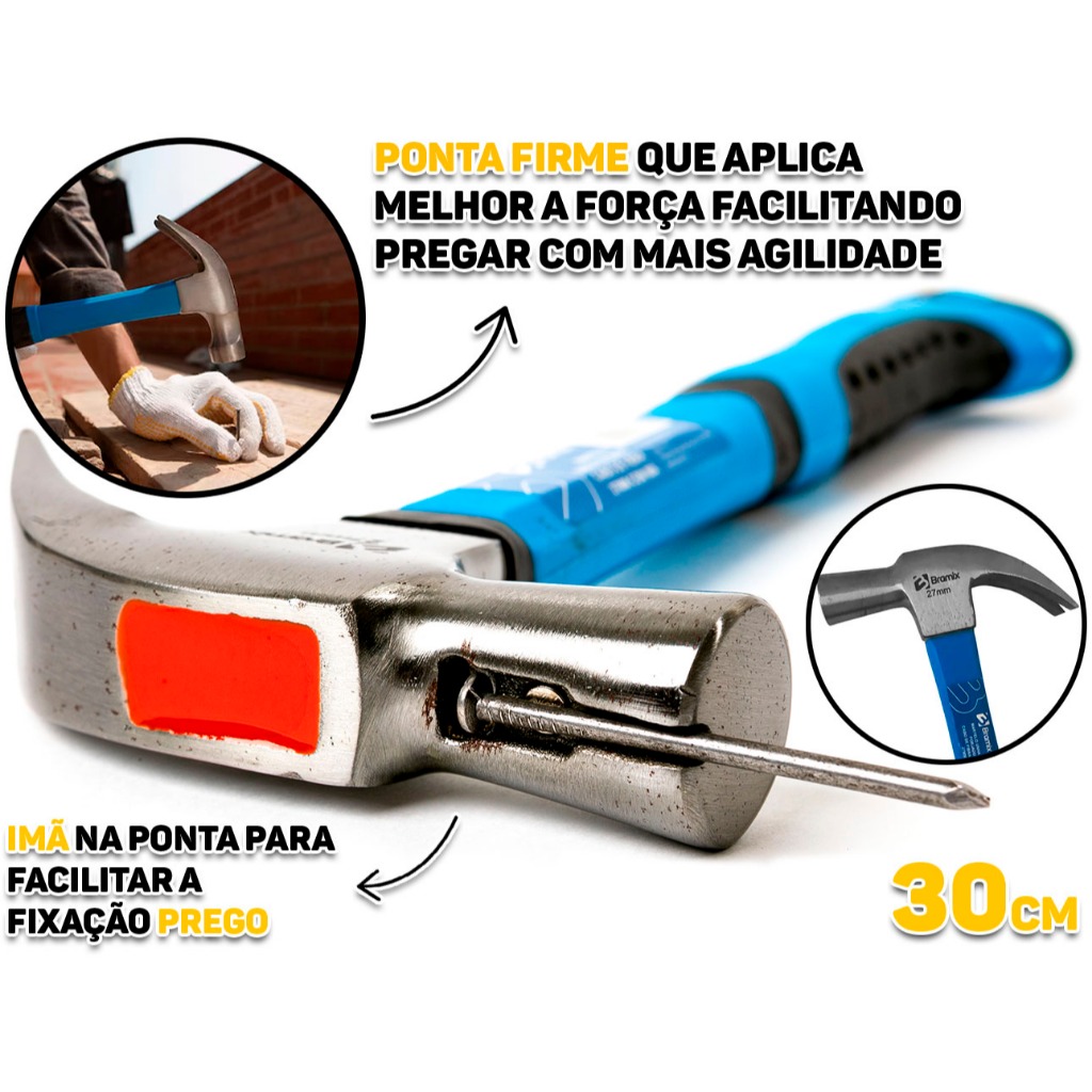 Martelo Unha 27mm Aço Forjado Cabo Fibra De Vidro Emborrachado Com Imã Para Prego Carpintaria Obra em Oferta na Shopee