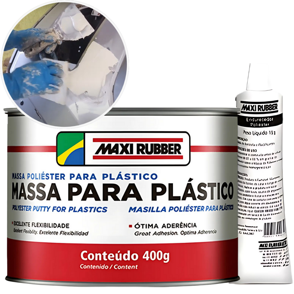Massa Poliéster para Plástico 400g Maxi Rubber | Massa Automotiva para Reparos e Acabamento