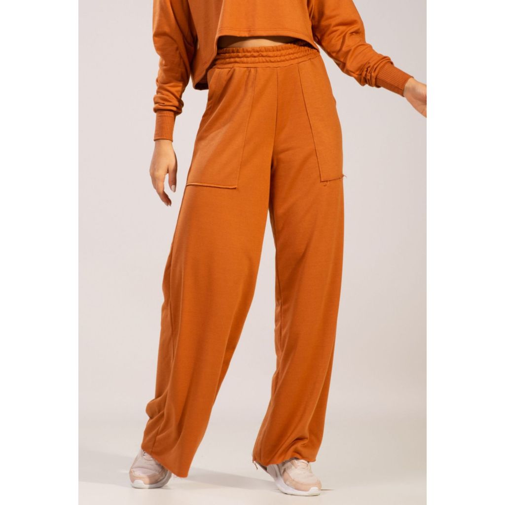 Calça Feminina Pantalona Wide Leg Moletinho Cintura Alta