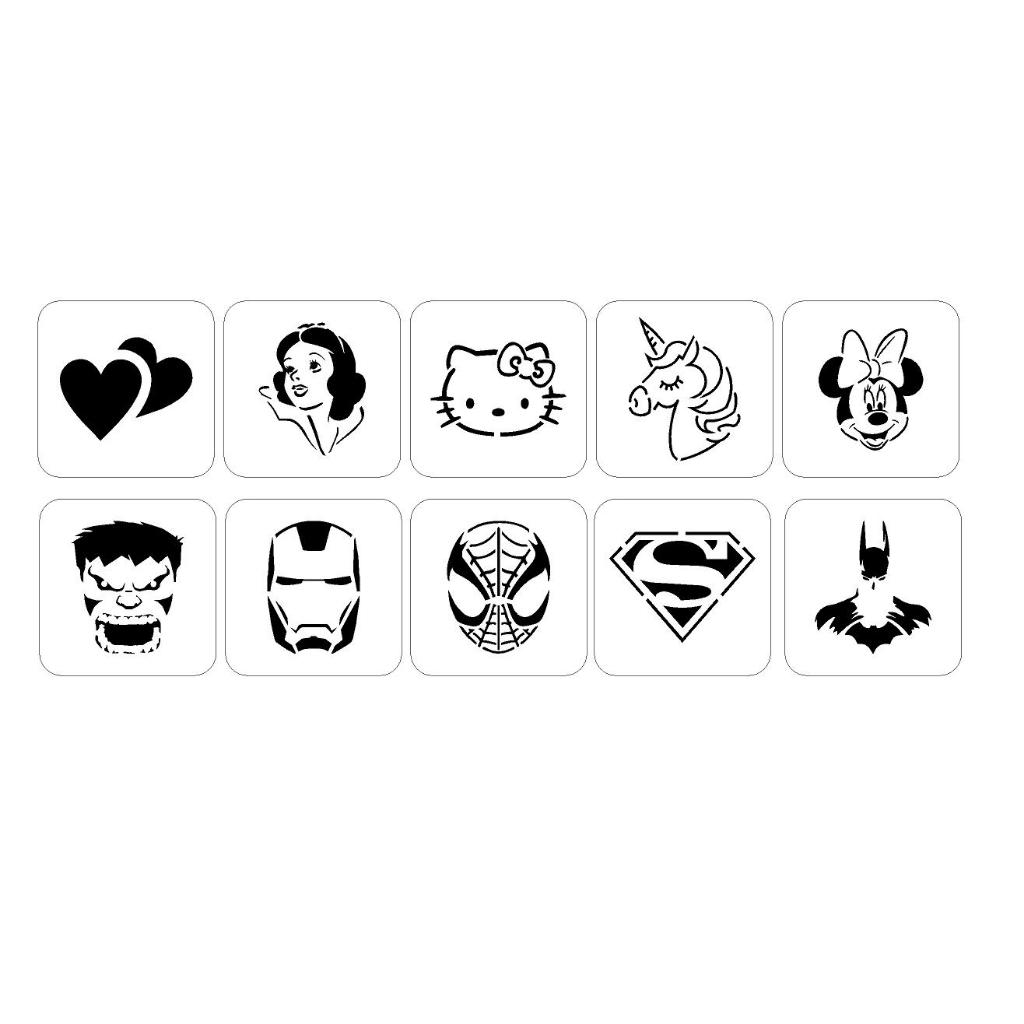 Kit 10 Stencils Pequenos Personagem Infantil Masculino E Feminino