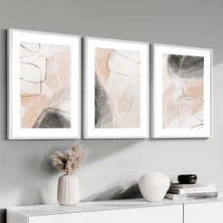 Trio Quadros Decorativos Moldura 50X70 cm Tons Terrosos Grande Sala