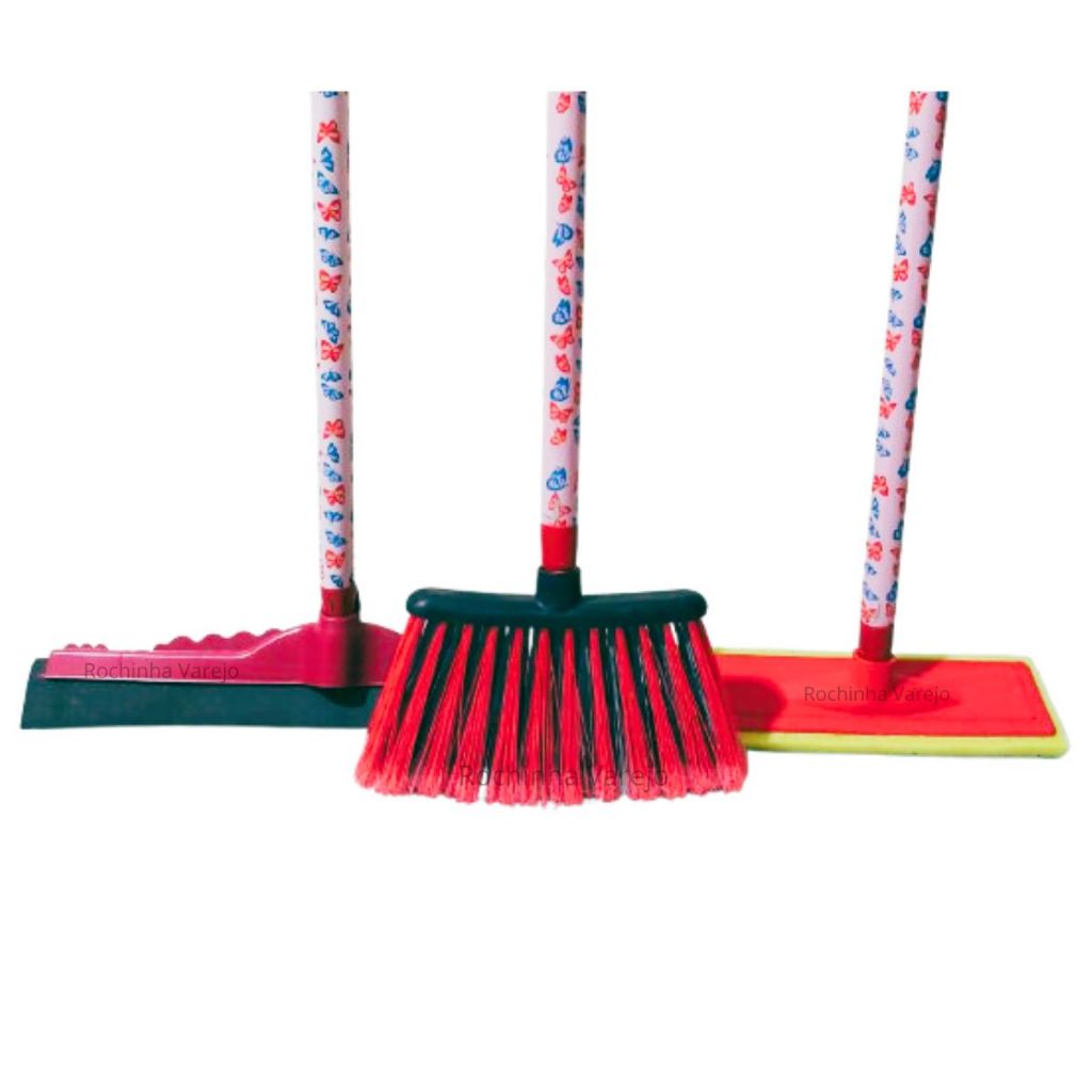 Kit com Vassoura, Rodo Grande de 40cm e Lava  Limpa Azulejo Mop e Piso Todos com Cabos em Oferta na Shopee