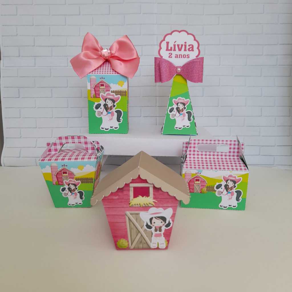 Caixinhas Personalizada Pegue e Monte- Fazendinha Rosa - Lembrancinha para Festa  -  Caixinha Personaliza